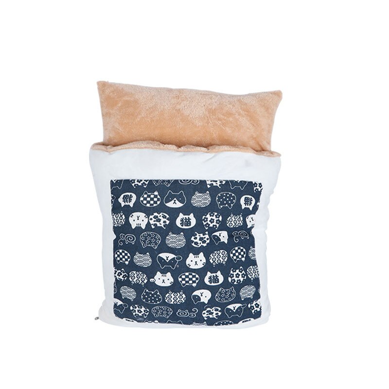 Sac de couchage amovible pour chat, lit d'hiver pour animal de compagnie, en velours, FOU99