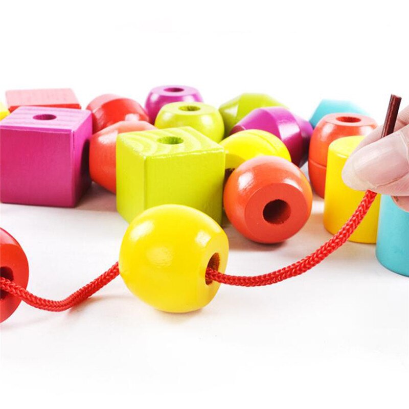 Juguetes Educativos de bloques de madera , bloques geométricos de montaje, cuentas con forma de cuerda, juguetes de manualidades DIY