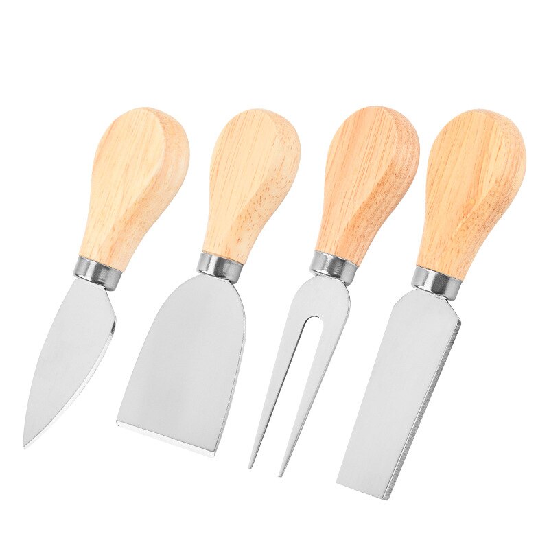 4PCS Cheese Knives Stainless SteelOak Handle Cheese Cutter Cheese Board Butter Spatula Kitchen Cheese Tools: 4pcs