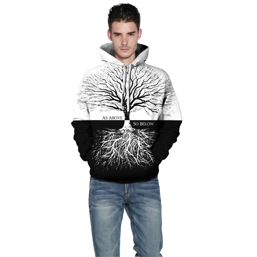 Qybian Autumn Winter Brand 3d old tree Print Hoodie Sweatshirt Bts Hoodie Loose Casual Mens Sports Suits for Unisex