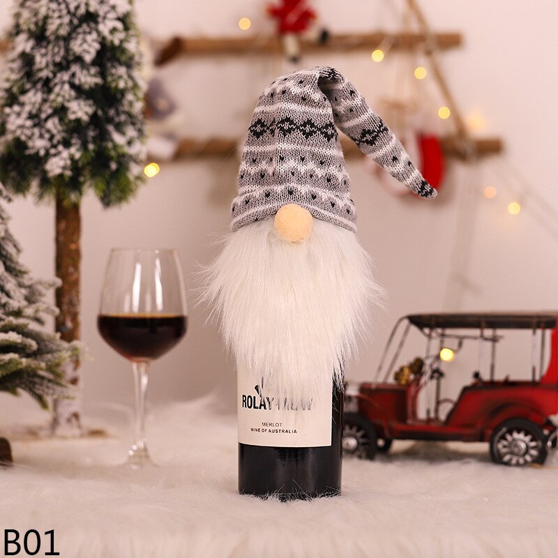 Housse De Bouteille De Vin Réutilisable Thème Noël - Couvre-Bouchon Décoratif Pour Fêtes - Polyester - Environ 39 Cm