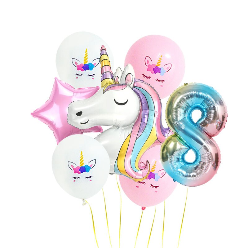 7 st regnbåge unicorn party ballonger unicorn födelsedagsdekoration nummer ballong barn födelsedagsfest dekoration för tjejer: 8