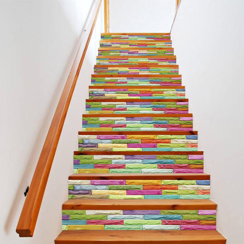 PVC wallpaper rainbow wall tiles simple 13 pieces of DIY stair stickers, step stickers wall stickers