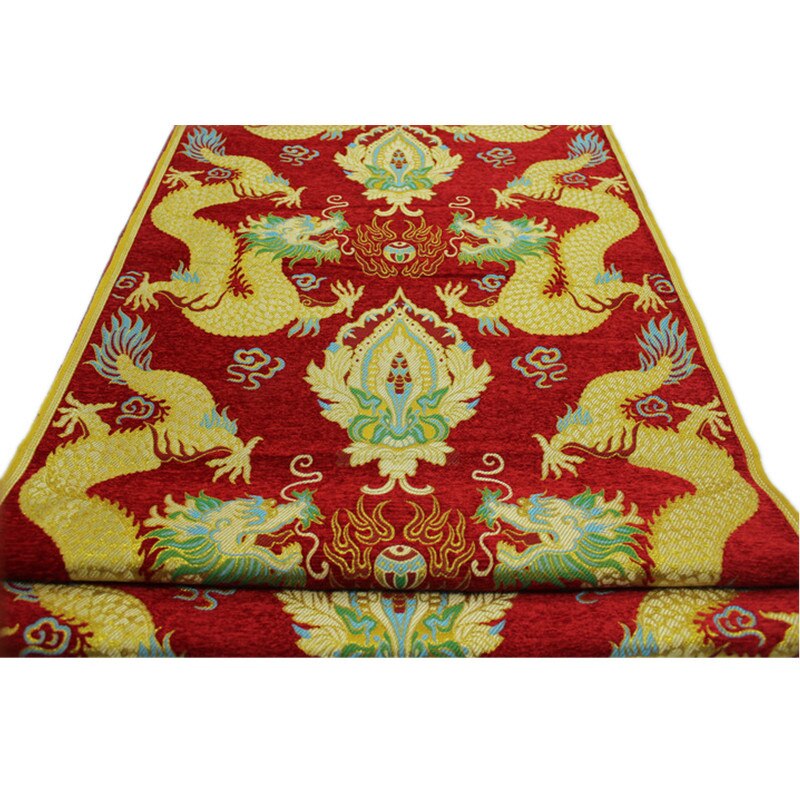 Tela de brocado de seda tradicional china, 1 yarda, Negro/rojo/azul, dragón Jacquard, Cheongsam, ropa de decoración de pared