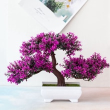 Festival Potted Plant Simulation Decorative Bonsai Home Office Pine Tree DIY Ornament Hotel Garden Artificial Bonsai Pink: Plum