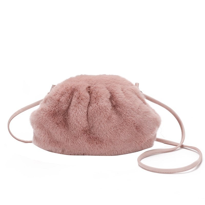 Damestas pluis kreuk wolkentas winter herfst pure kleur dames slingbag: Roze