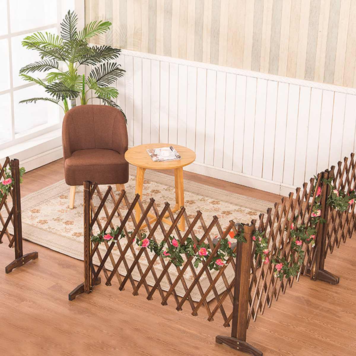 100cm Retractable Expanding Fence Decorative Outdoor Wooden Fence Pet Safety Fence For Patio Garden Lawn Decoration