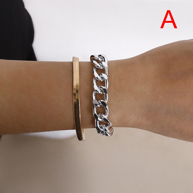 2 st metall hip hop punk armband enkla tjock kedja orm kedja smycken kvinnor: A