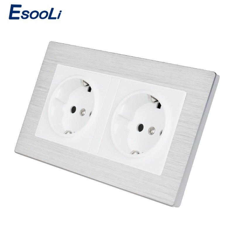 Esooli sort aluminium metalpanel vægstik eu standard stikkontakt 16a eu standard el dobbeltstik 146mm * 86mm