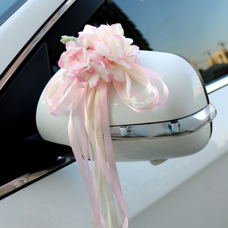 Bridal Auto Spiegel Deur Decoratie Zijden Lint Bloem Bruiloft Kunstbloemen HG99: Bruin