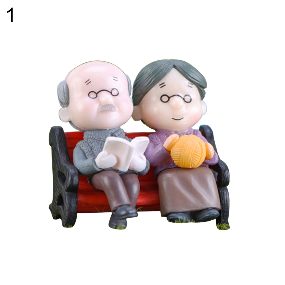 Mini park benk bestefar bestemor modell miniatyr plast hage statuer landskap hage dekor ornament skulpturer