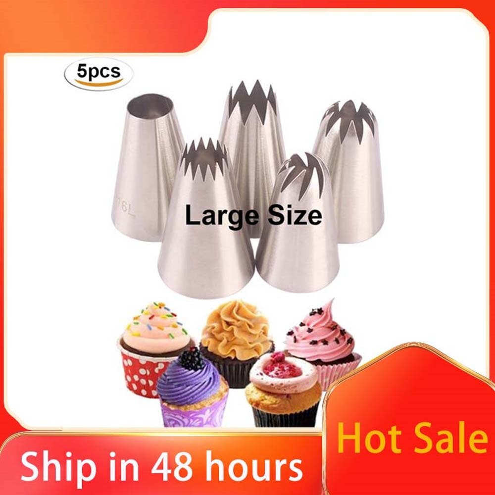 5 Stks/pak Grote Piping Tips Set Rvs Russische Icing Piping Nozzles Kit Gebak Cupcakes Broodjes Cookies Decorating Tool