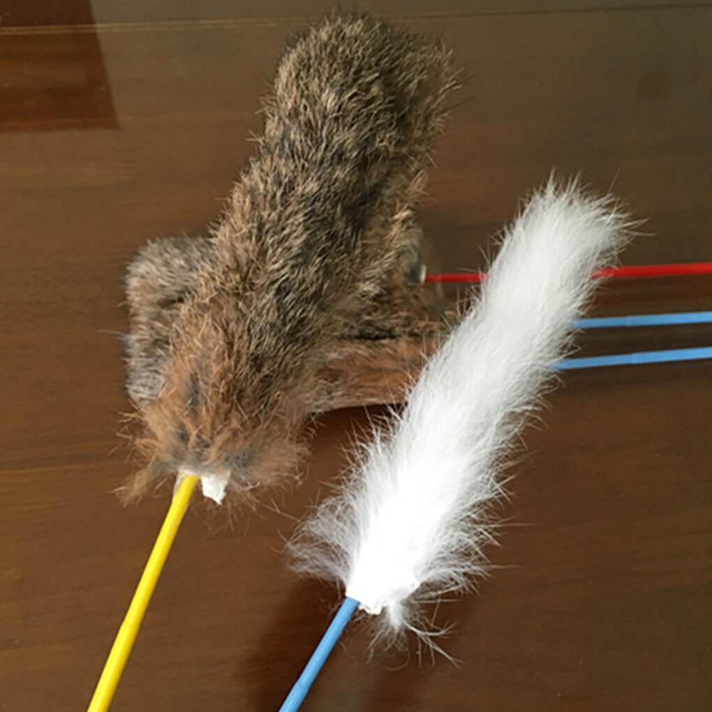 Elenxs 35cm djurhår retas leksak katt motionär pinne interaktiv lek stavar spö leksaker söt katt interaktiv leksak slumpmässig färg
