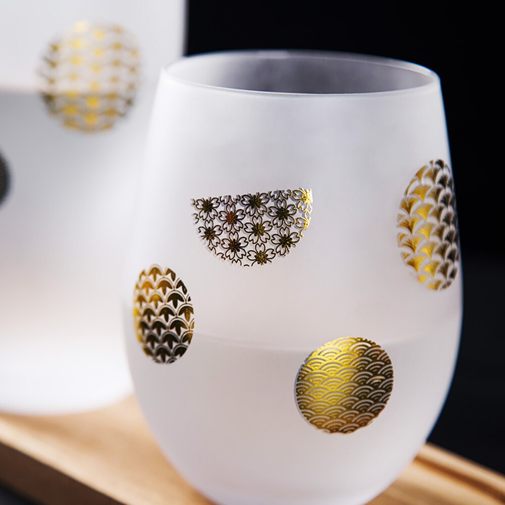 Japanse Stijl Sakura Frosted Glas Eco-Vriend Wijn Sap Bier Cup Featured Gouden Textuur Koffiekopje Creatieve Cadeau Voor vrienden