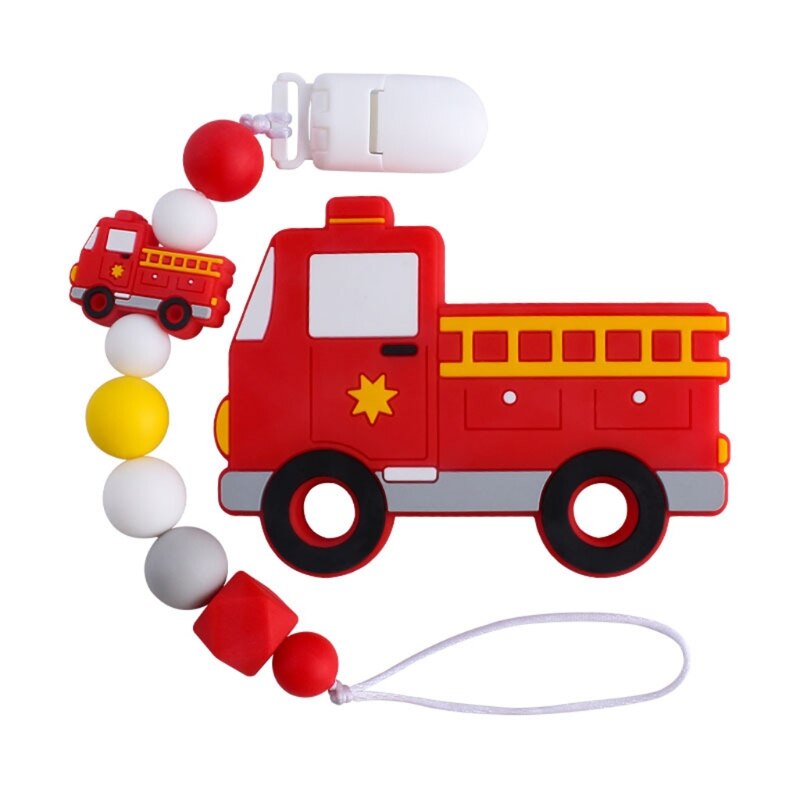 2 Pièces Bébé Sucette Chaîne Dessin Animé Camion De Pompier Ensemble de Dentition Tétine Factice Clip De Fixation En Silicone Pour Bébé De Dentition Sucette Molaire: 1
