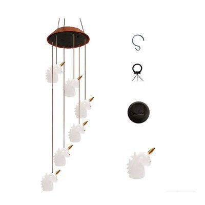 14 Style Solar Wood Squirrel Unicorn Star Wind Chime Color Changing Solar LED String Lights Outdoor Mobile Hanging Patio Light: Unicorn