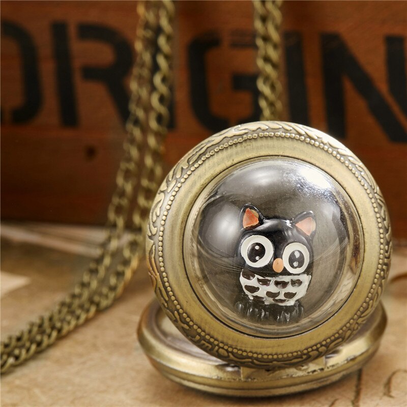 Retro Unique Cute Dolphin Bear Pocket Watch Student Children Boys And Girls Toy Pocket Watch: owl