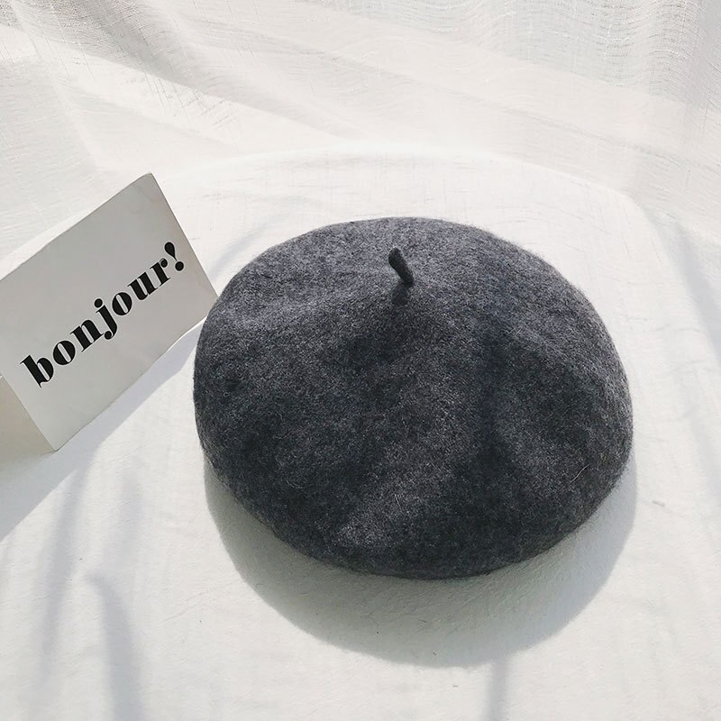 Cashmere Berets Hats Winter Warm Wool Berets Autumn Winter Vintage Female Hat Warm Cap Female Lady Girls Khaki Beige Red Yellow: Dark Grey