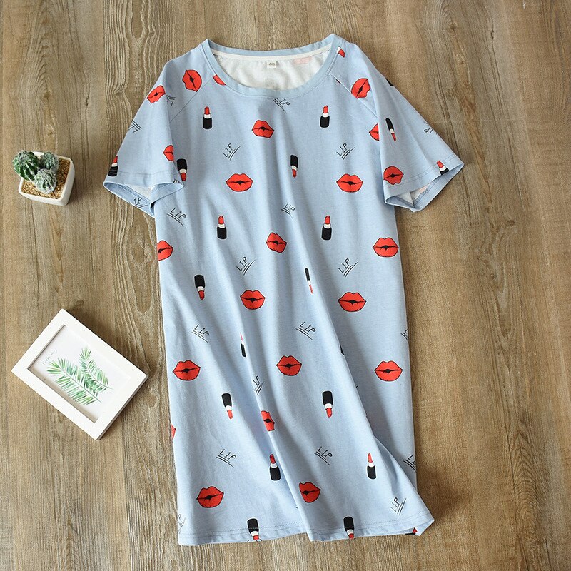 July's Lied Katoen Comfort Nachtkleding Crew Hals Sleepdress Voor Vrouwen Korte Mouw Polka Dot Cartoon Gedrukt Nachtkleding Homewear: 04 / M