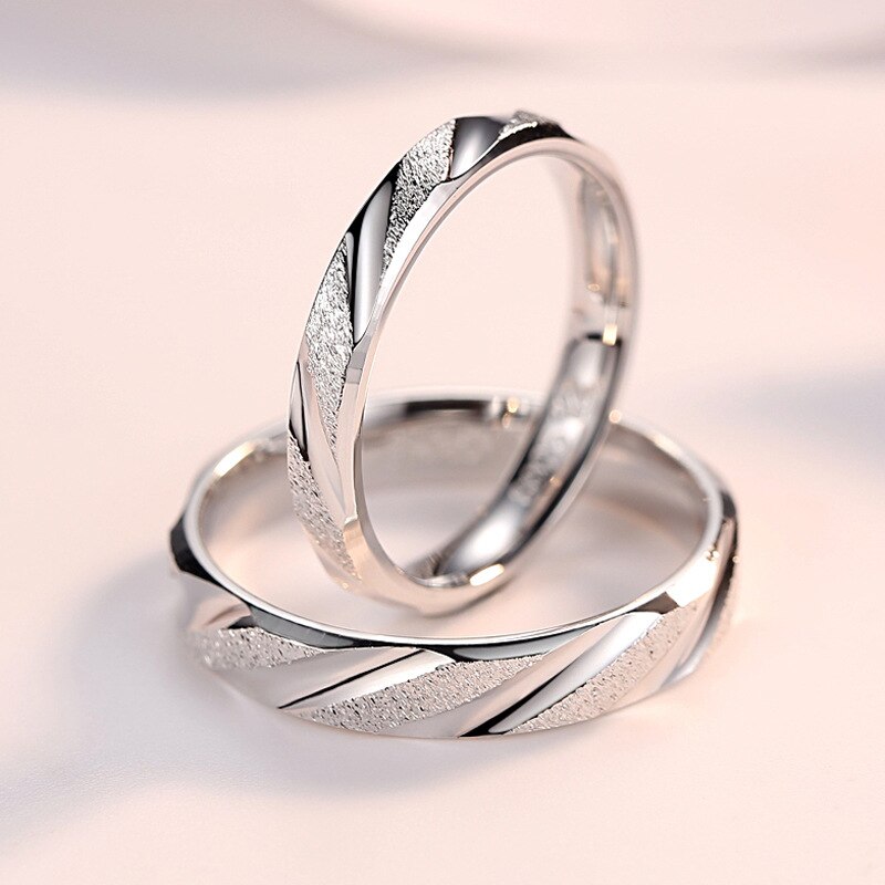 Par vielsesringe ren 100% 925 sterling sølv smykker enkel stil gevind frosted lovers ring til kvinder / mænd