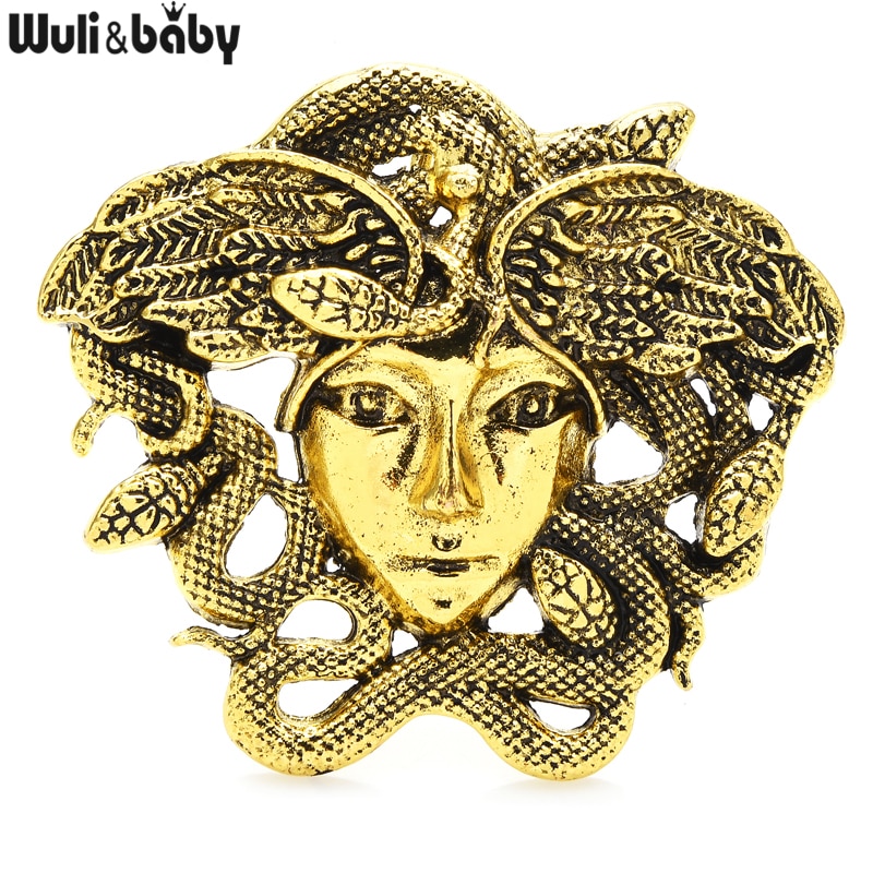 Wuli & Baby Vintage Medusa Broches Vrouwen Mannen 2-Kleur Griekse Mythologie Slang Dame Figuur Party Casual Broche Pins: gold