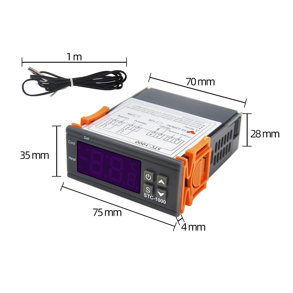 Controlador de temperatura Digital STC1000 STC-1000, 12V, 24V, 220V, termostato, termorregulador, incubadora, relé de calefacción, Cooling10A40 % de descuento