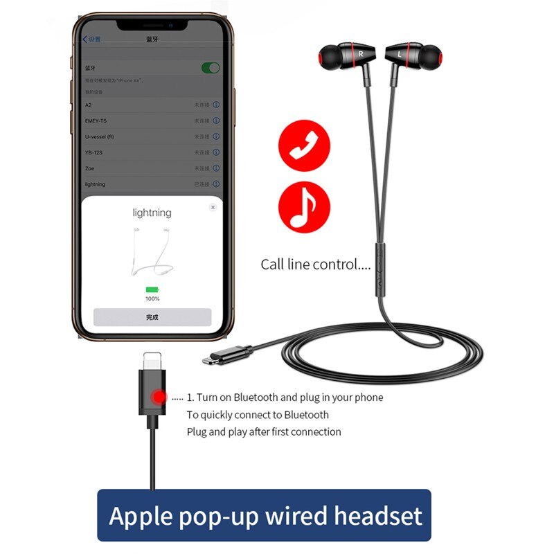Lightning-koptelefoons, oordopjes voor iphone 11 pro max, voor iphone x, xs max xr, voor iphone 8 plus en voor andere smartphones