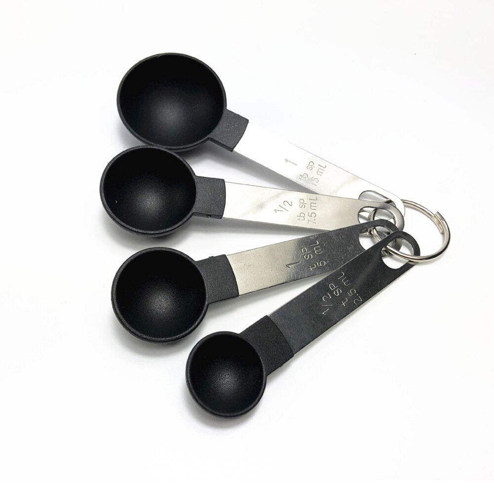 4Pcs Multi Purpose Lepels/Cup Meetinstrumenten Pp Bakken Accessoires Roestvrij Staal/Plastic Handvat Keuken Gadgets: Spoon Black