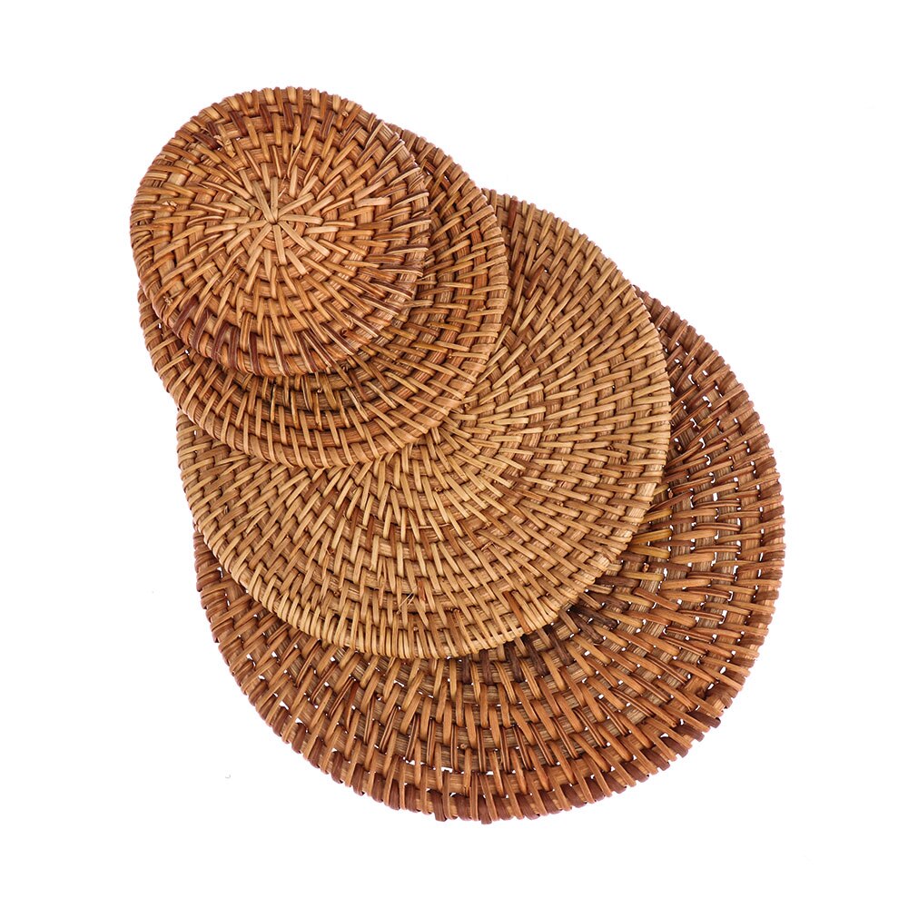 Natural Rattan Coasters Round Kitchen Table Mats Bowl Mats Cup Mats Padding Mat Insulation Pad Handmade Placemats DIY Crafts