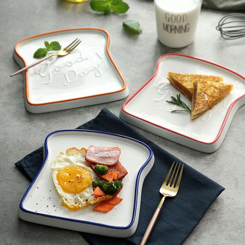 Toast bilden Porzellan Portion Teller Abendessen Platte Rechteck Weiß Platten mit Blau, Orange, Rosa Rand für Frühstück Kuchen