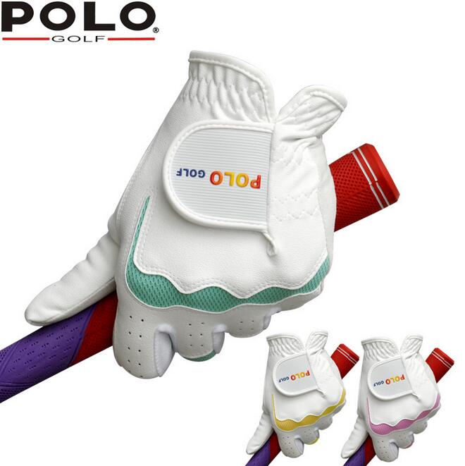 polo golf fargerike skinn pu hansker kvinner golfhansker slitesterke antiskli pustende venstre og høyre golfhansker