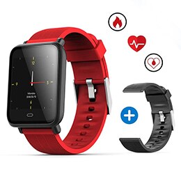 Bloeddruk Hartslagmeter Smart Horloge IP67 Waterdichte Sport Fitness Trakcer Horloge Mannen Vrouwen Smartwatch: Rood
