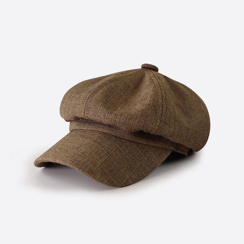 Wuaumx-sombrero octogonal para hombre y mujer, gorros Retro con visera curvada, boina de pico de pato, boina de Detective, Unisex, gorra boina de pintor: Brown