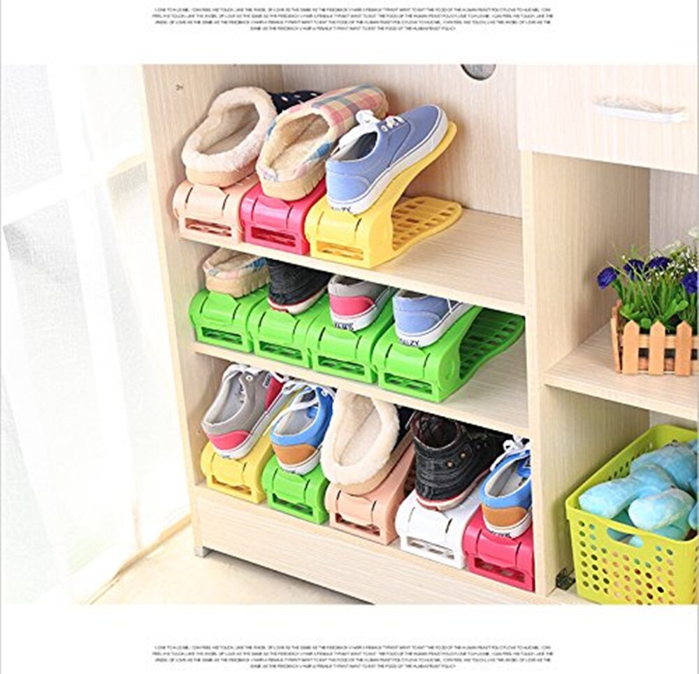 Adjustable Shoe Storage Space Rack Saver Organizer - 2 Pack (White) the Living Room and Bathroom Utility Rack