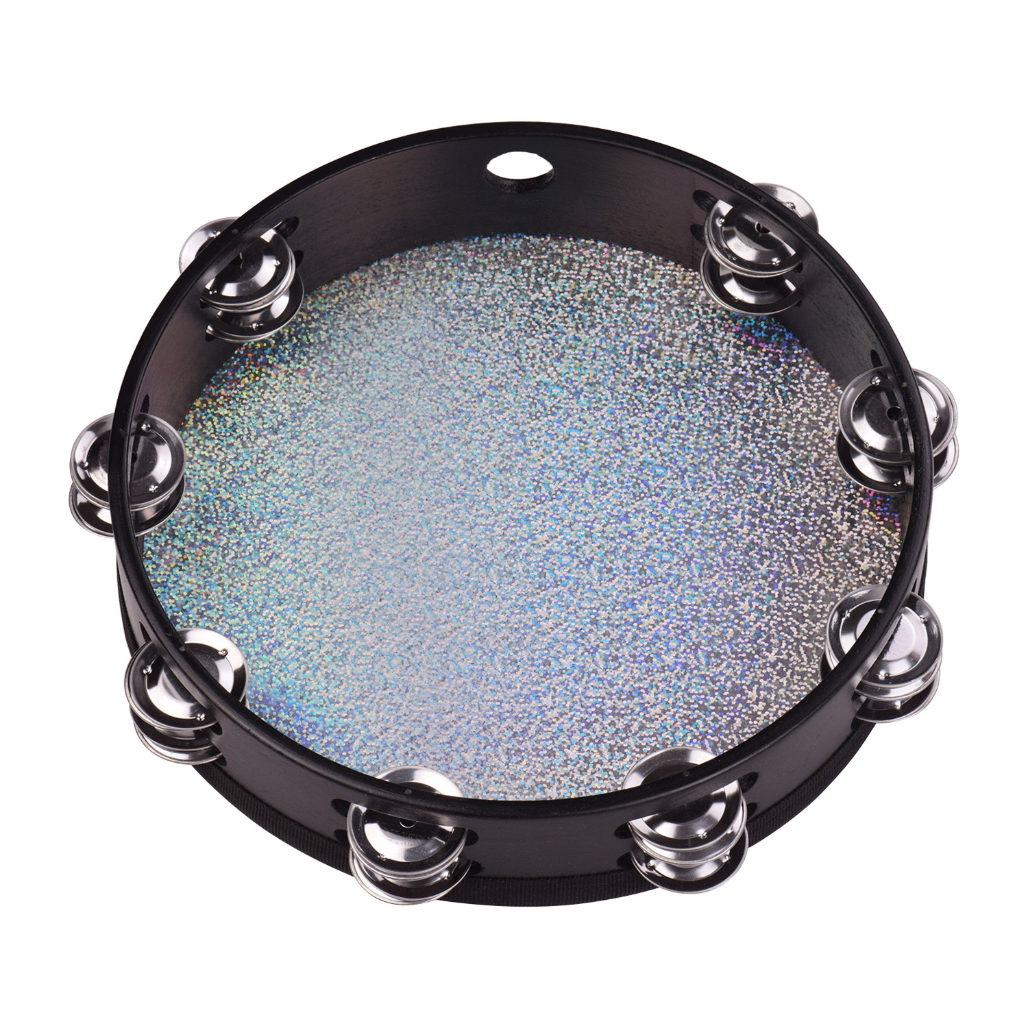 Tambour de main de clochette de tambourin rayonnant en bois de 8/10 pouces avec l'instrument de Percussion de tête de tambour réfléchissant brillant de Double rangée