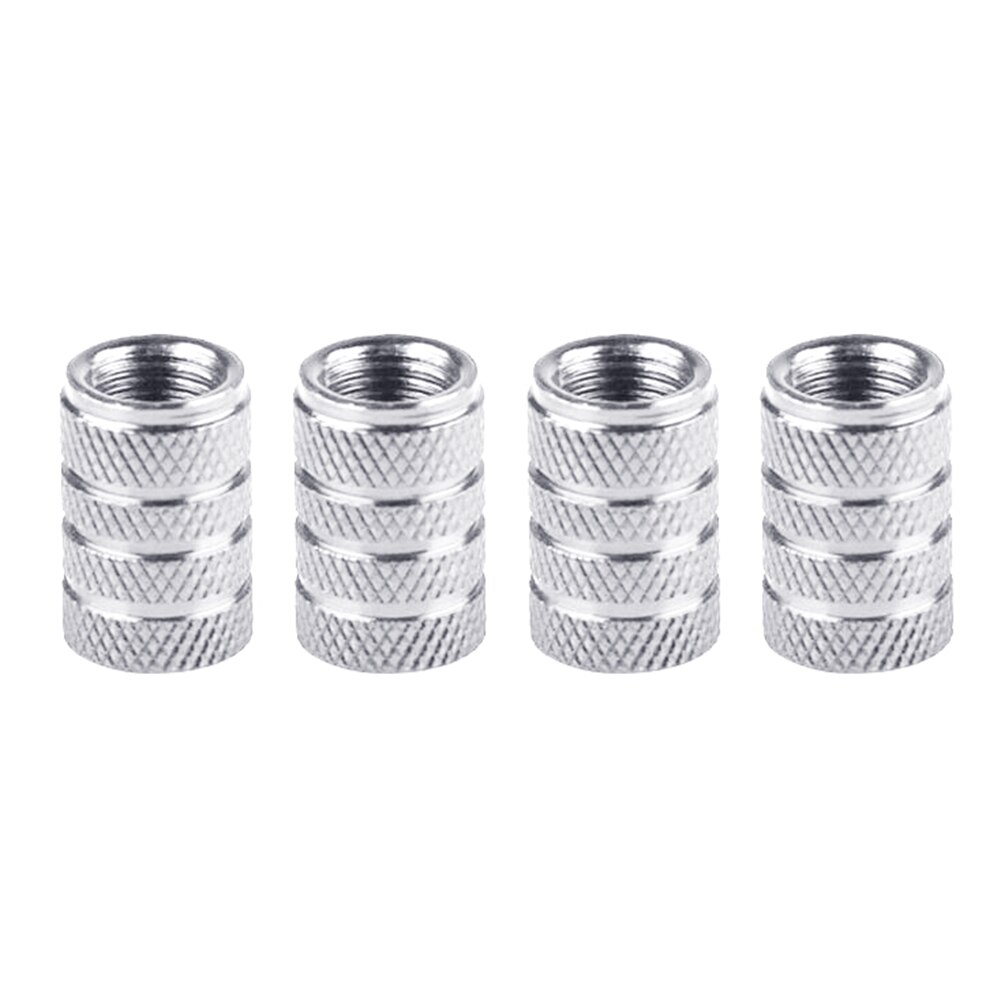 Tapón de válvula de presión de aire de neumático de rueda de coche de aleación de aluminio 4 Uds tapa de polvo: Plata