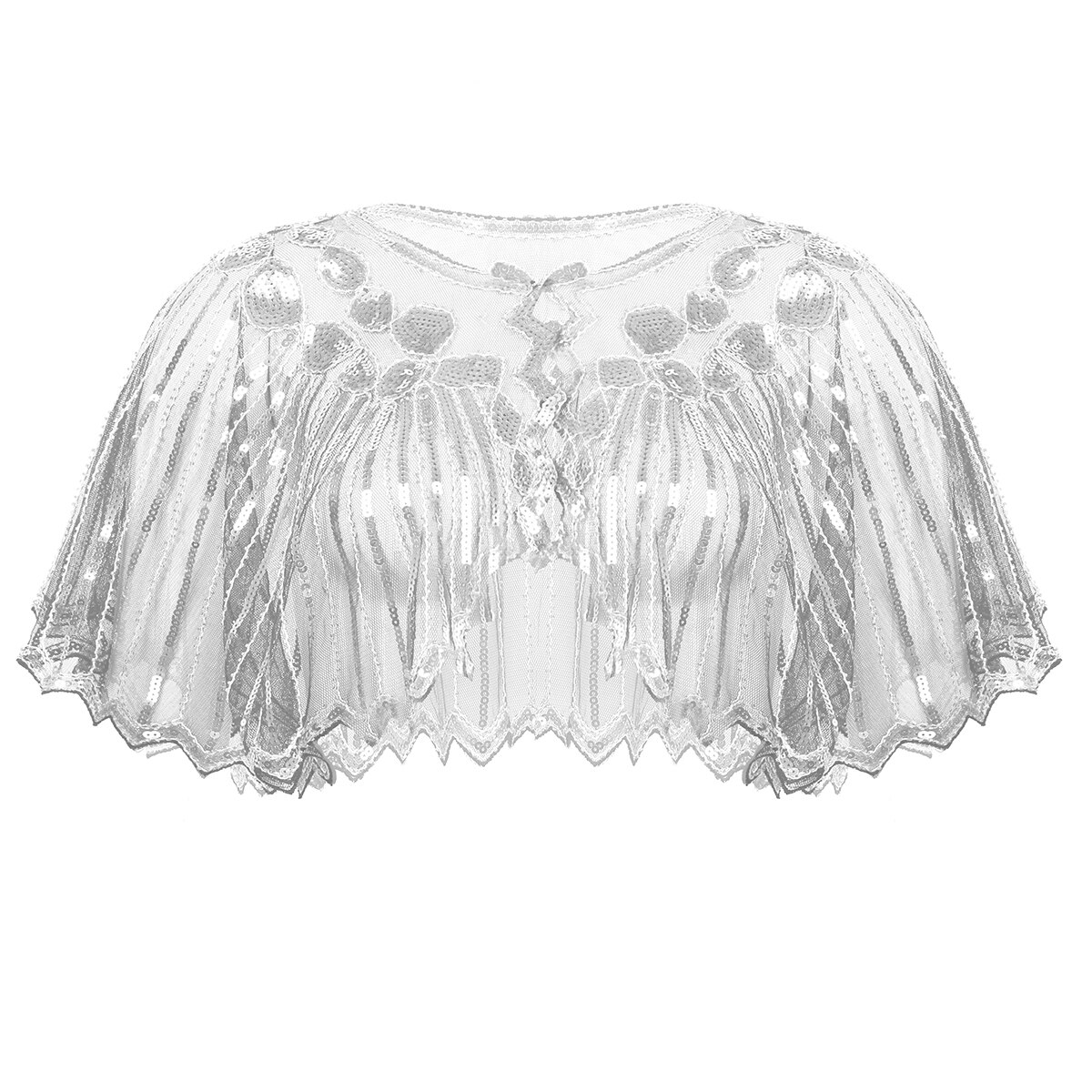 Femmes fête de mariage haussement d'épaules rétro Vintage 1920s châle enveloppes brillant Sequin perlé soirée Cape mariée châle boléro clapet couvrir: White