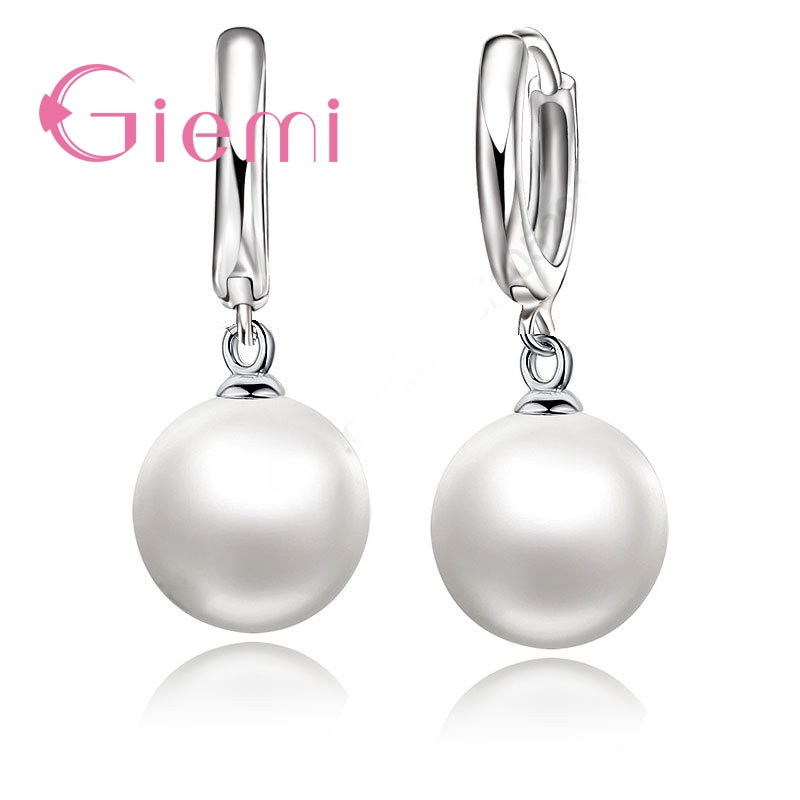 Pendientes de perlas de plata esterlina 925 para mujer y niña, accesorios de aro de perlas blancas, joyería de boda