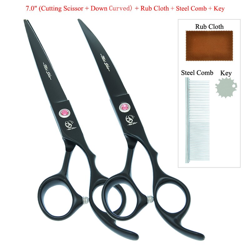 7.0" Japanese Steel Dog Grooming Scissors Curved Cutting Shears 40% Cut Rate Thinning Tesouras Pet Suppliers B0033A: B0033A-11-70