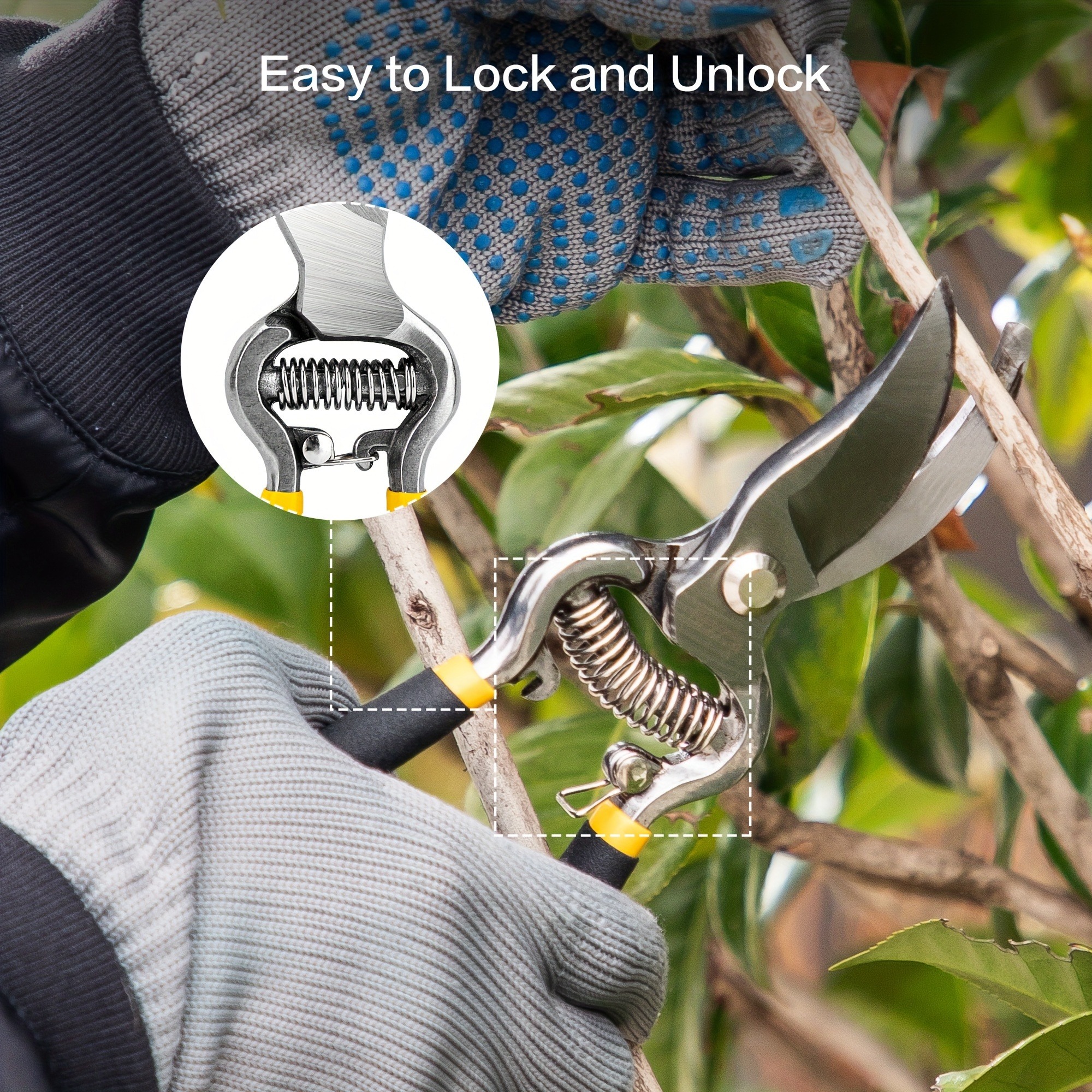 Deli Heavy Duty Steel Curved Blade Pruners, Garden Pruning Shears, 8" Gardening Hand Pruners Cutter Bush, Shrub & Hedge Clippers