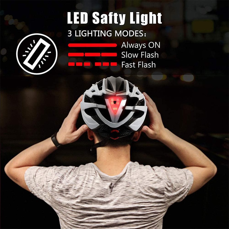 Casco de bicicleta, casco de bicicleta con luz trasera y gafas magnéticas desmontables y mochila portátil Casco de ciclismo ligero ajustable para adultos Hombres Mujeres Montaña y carretera