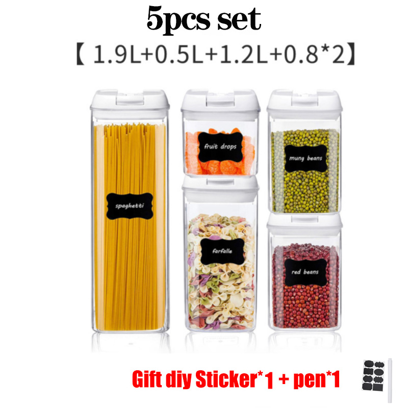 1300ml PET Plastic Food Containers Stackable Transparent Grain Food Storage Box Kitchen storage jar Noodles Sealed Containers: set-D