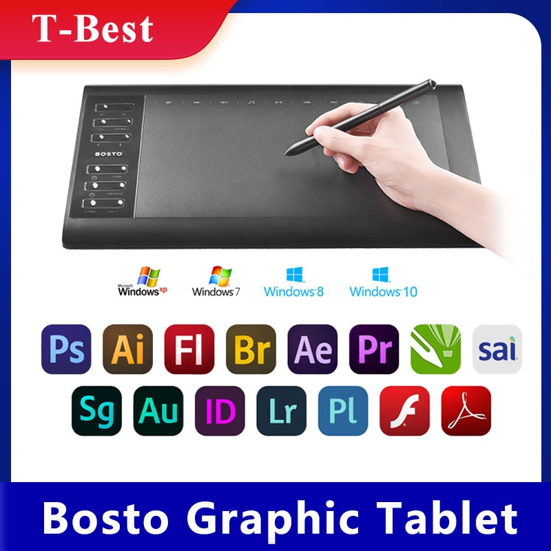 Bosto 10*6 Inch Graphic Tablet 8192 Levels Digital Tablets Drawing Tablet with No need charge Pen