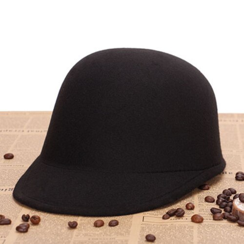 HT1835 Winter Herfst Vrouwen Hoeden Fedora Ronde Top Bowler Jazz Hoed Vintage Wolvilt Hoeden Solid Plain Ouder-kind cap Fedora Hoed: Adult Black