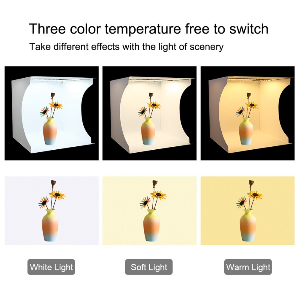 Puluz boîte à lumière avec anneau LED, Mini Studio Photo de 20cm, Kit de tente de prise de vue, 6 arrière-plans de couleurs
