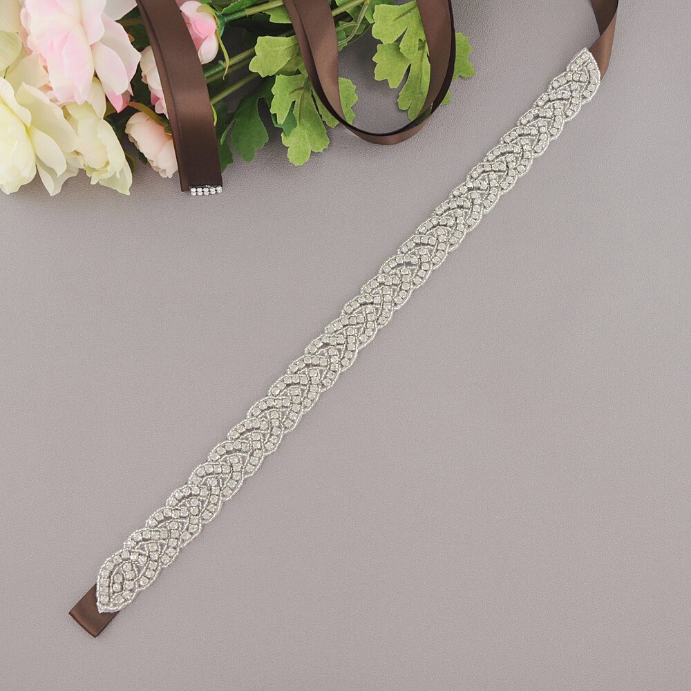 Handgemaakte strass bruidsaccessoires riem trouwjurk riem huwelijksriem bruidslint riem bruidssjerp gala riem scs 216- s: Bruin