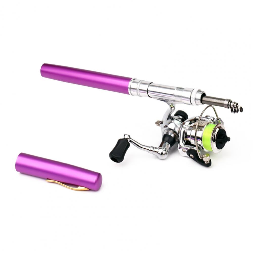 1,6 m Stift bilden Teleskop Mini Angelrute Stange mit Metall Spinnen Spule Rad: Lila