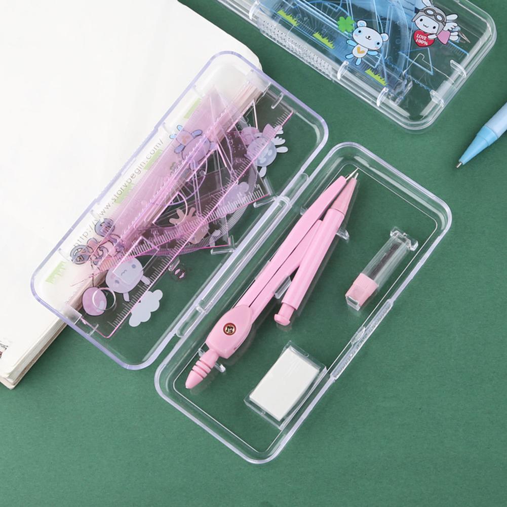 Cute Cartoons Drawing Compasses Math Compasses Set With Geometry Rulers Students Scribing Drafting Tools Stationery