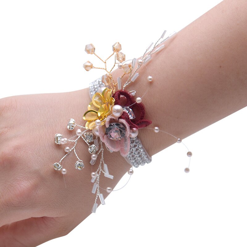 JaneVini luksusowa czerwona róża panna młoda berło złota korona pióro bukiet ślubny perły luksusowe ręcznie kryształbyć winnym kwiaty ślubne gospodarstwa: Matched Wrist kwiat