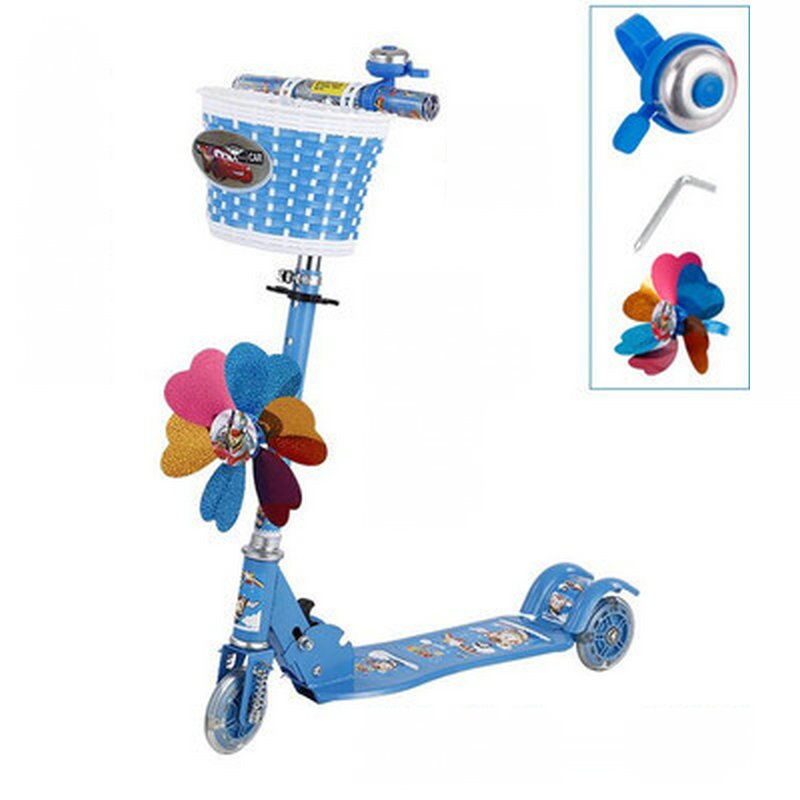 Three Wheel Kids Scooter with Flashing Wheel, Folding Kiddie Kick Scooter with Spring Shock Absorption: blue